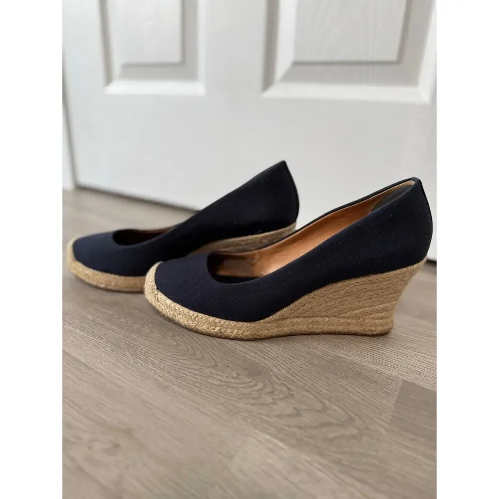 J.Crew Women's Navy Canvas Wedge Espadrille Heels Size 8